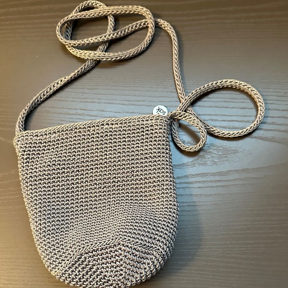 The Sak knit crossbody bag in light gray